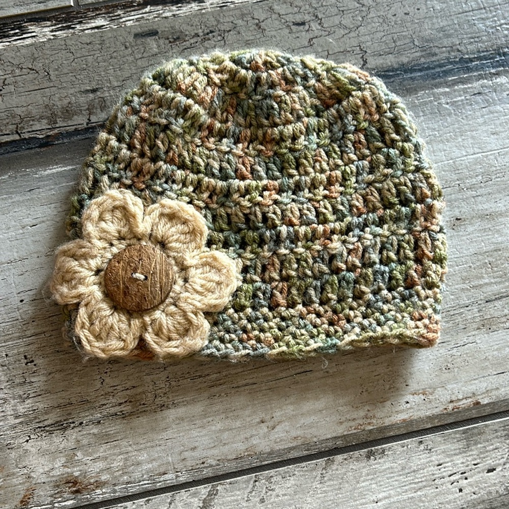 Crocheted flower hat